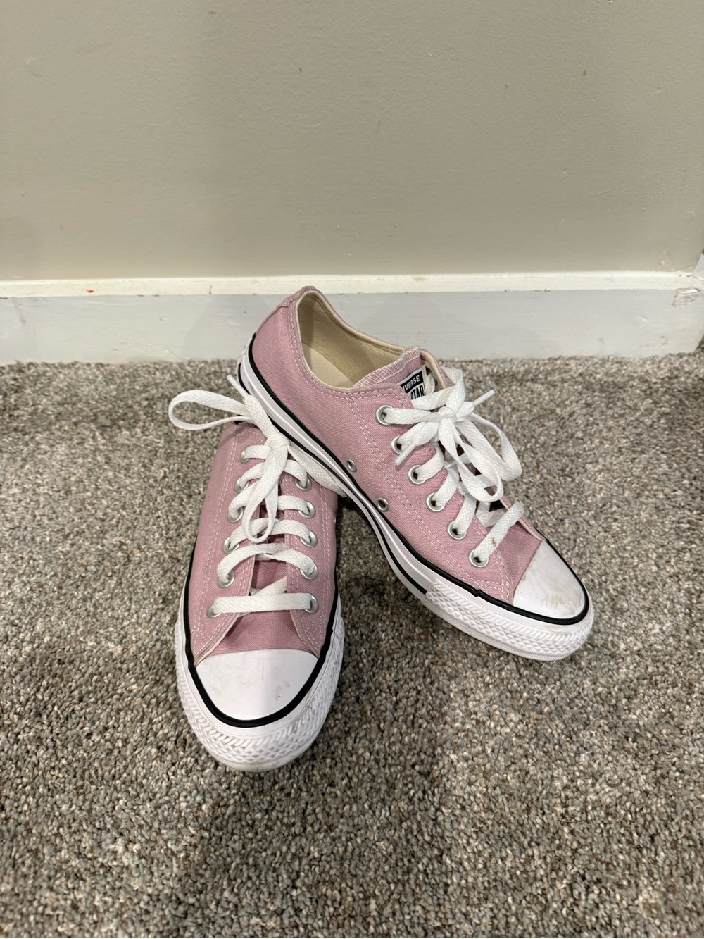 Converse Low-Top Canvas Sneakers in Light Pink and White
